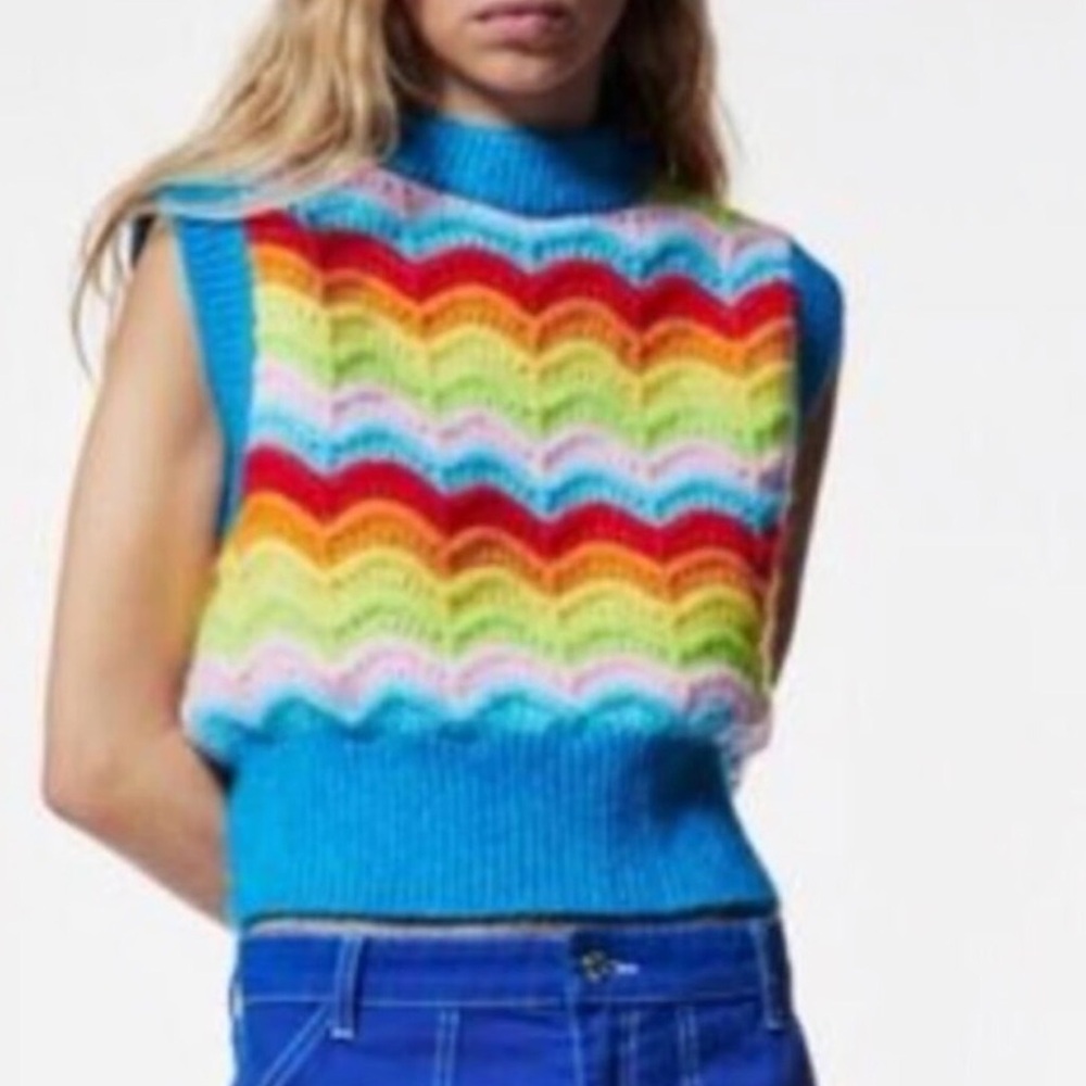 Zara colorful rainbow 🌈 knit sweater vest M